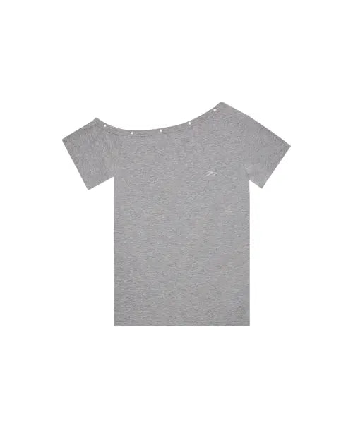 [TANSANMAGNESIUM] One Shoulder Eyelet T-shirt (Grey) / 원숄더 아일렛 티셔츠 (그레이)