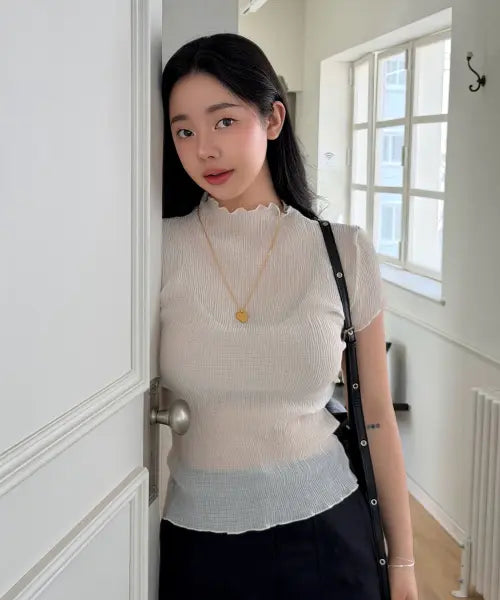 [JUCYJUDY] Mock Neck Sheer Blouse J1BL321D / 모크넥시어블라우스 J1BL321D