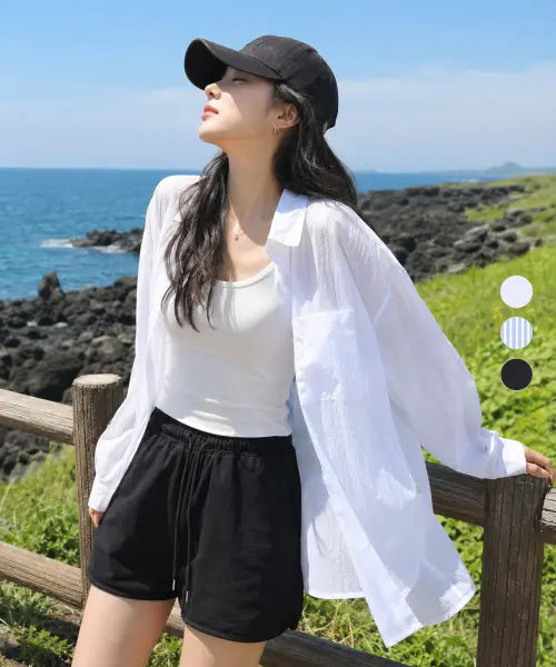 [2ELA] Woman Glowair Sheer Loose Fit Shirt 3 Colors / 여성 글로우에어 시어 루즈핏 셔츠 3 Colors
