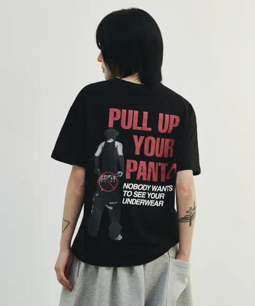 [SCALLYWAG] Ryujunglan x Skelly Weck Pull Up Crop T-shirt [Black] / [류정란 × 스켈리웩] PULL UP 크롭 티셔츠[블랙]