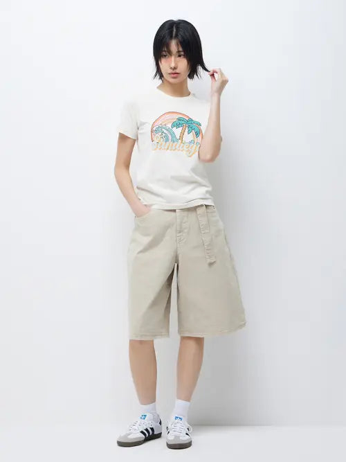 [HANGTEN] Women's Bermuda Denim Pants / 여성 컬러 버뮤다 데님팬츠_103(10570-156-403-10)