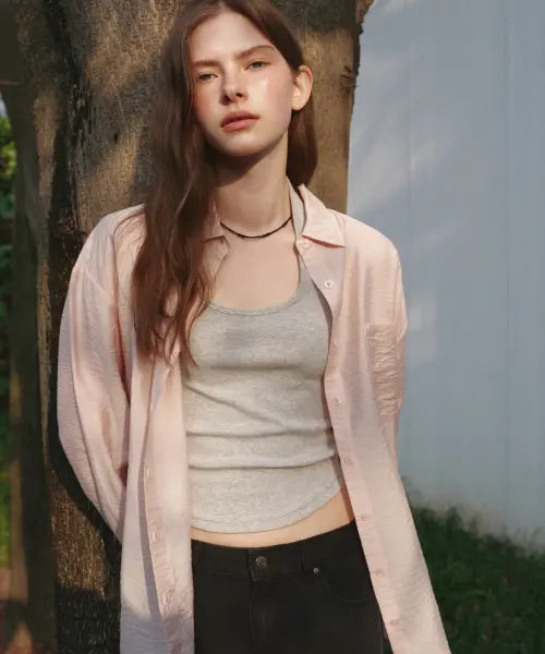 [MUSINSA STANDARD WOMAN] Women's Oversized Crinkle Silky Shirt [Indian Pink] / 우먼즈 오버사이즈 크링클 실키 셔츠 [인디언 핑크]