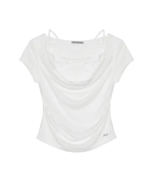 [NICK\u0026NICOLE] LACE LAYERED COWL TOP_IVORY