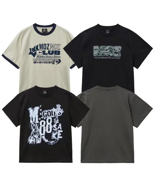 [MOZMOZ] Graphic Crop Pigment T-Shirt Set Vol. 02 / [SET] 그래픽 크롭 피그먼트 반팔티셔츠 VOL.02