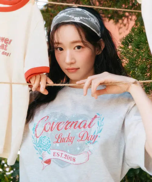 [COVERNAT WOMAN] WOMAN OVERSIZED VINTAGE GRAPHIC T-SHIRT / 우먼 오버핏 빈티지 그래픽 티셔츠 헤더 그레이