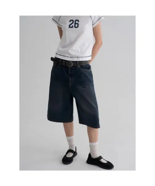 [8SECONDS] Washed Bermuda Denim Shorts / 워싱 버뮤다데님  블루