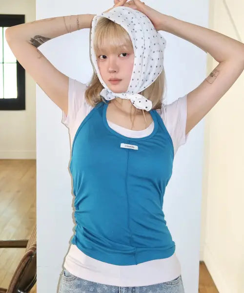 [ROLAROLA] HALTER LAYERD T-SHIRT SET T/BL+L/LV / [로라로라X구효민]HALTER LAYERD T-SHIRT SET T/BL+L/LV
