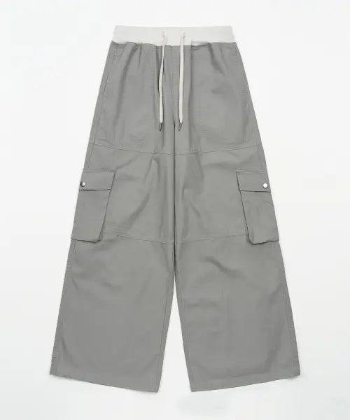 [TOFFEE WOMEN] W BANDING WIDE CARGO PANTS (GREY) / W 밴딩 와이드 카고 팬츠 (GREY)