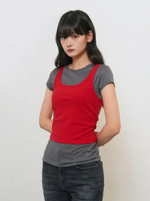 [GENERALIDEA] woman two-way color layered t-Shirt [red] / 투웨이 컬러 레이어드 티셔츠 [RED] / GF2LTS532