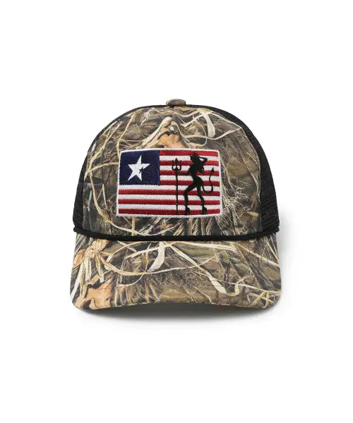 [OPENYARD(OY)] BADLANDS FLAG TRUCKER CAP - FOREST CAMO
