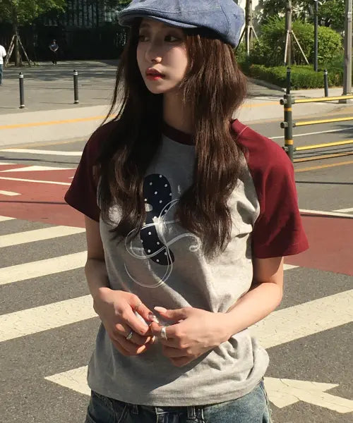 [ROGIN N ROSIE] RnR Dot Point Ragian T-shirt Gray-Wine