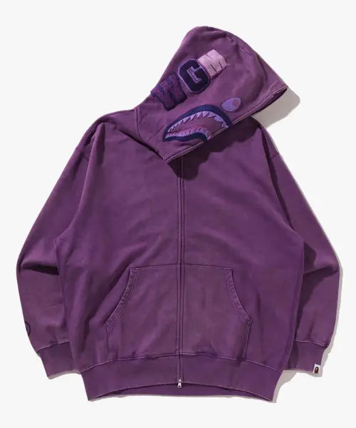 [BAPE] Garment Dye Shark Relaxed Fit Full Zip Hoodie (M) PURPLE / 가먼트 다이 샤크 릴렉스드 핏 풀 집 후드(M) PURPLE