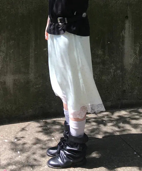 [ESCAPEFROM] Dot Lace Point Midi Skirt [5 Colors] / 도트 레이스 포인트 미디스커트 [5color]