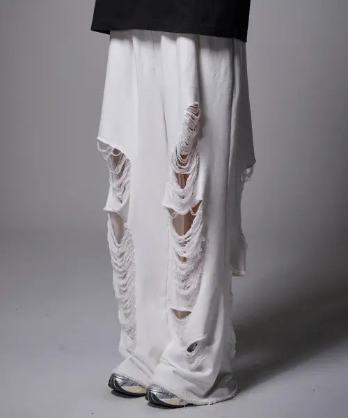 [FADERMENT] Made Scratch Damage Sweatpants (Ivory) / 메이드 스크래치 데미지 스웨트 팬츠(Ivory)