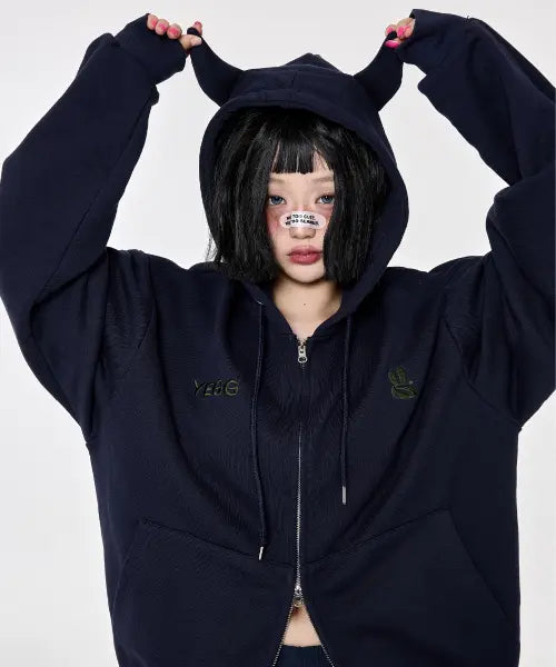 [YEGG] [BASIC] Devil Hoodie Navy / 데빌 후드 네이비