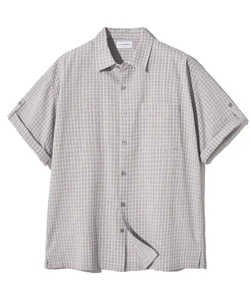 [FILLUMINATE] Roll Up Check Half Shirt-Pink / 롤 업 체크 하프 셔츠-핑크
