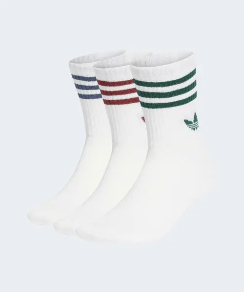 [ADIDAS] 3S CREW S 3P        WHITE/PRERUB/PRLOIN/ / 3-스트라이프 크루 삭스 3켤레 - 화이트:루비:그린:블루 / KT1690