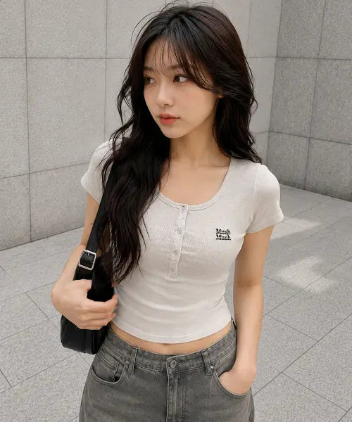 [MUAHMUAH] HENLEY NECK HALF T-SHIRT [6color] / 헨리넥 반팔 티셔츠 [6color]