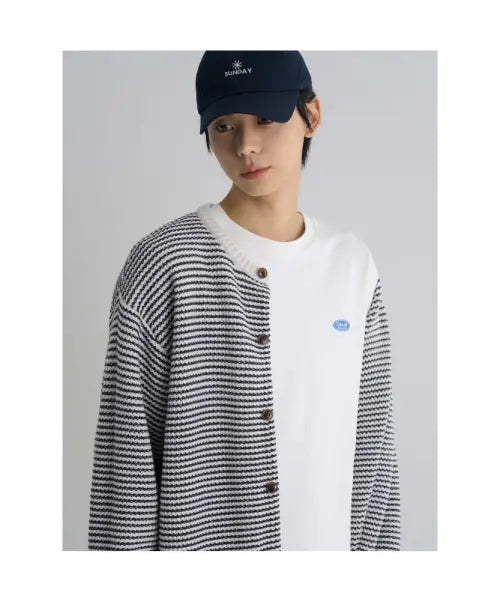 [8SECONDS] Cotton Blend Stripe Cardigan - Ivory / 코튼 혼방 스트라이프 카디건  아이보리
