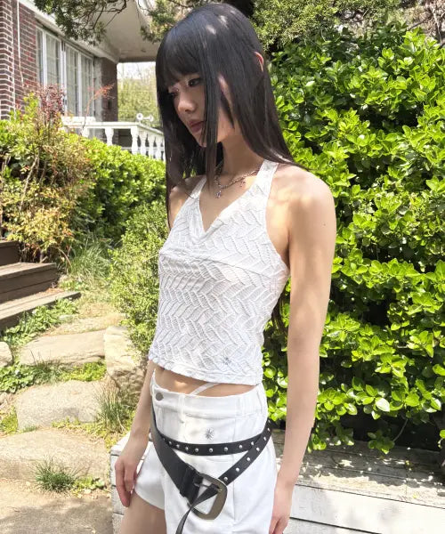 [SECONDSALT] RIBBON HALTER NECK TOP (WHITE) / 리본 홀터넥 탑 (화이트)