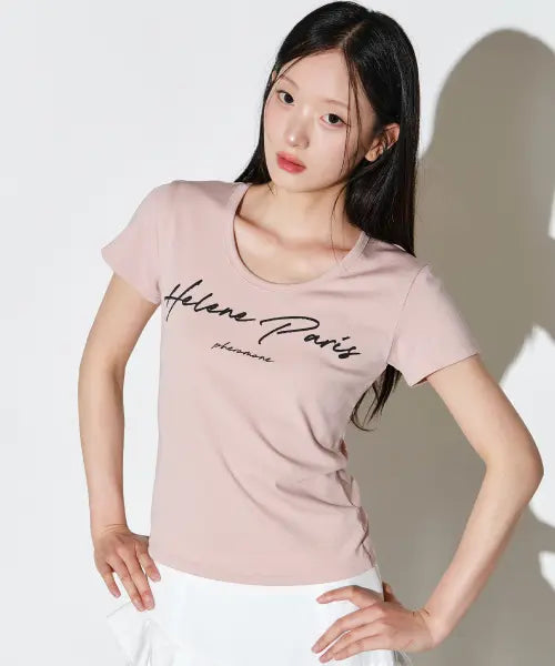 [HELENE PARIS] PHEROMONE Artwork Half T-Shirt [Pink] / PHEROMONE 아트워크 하프 티셔츠 [핑크]