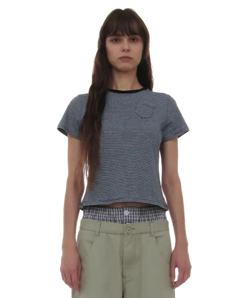 [PARTIMENTO WOMEN] PWC POCKET STRIPE REGULAR TEE_SKY / PWC 포켓 스트라이프 레귤러 티_스카이