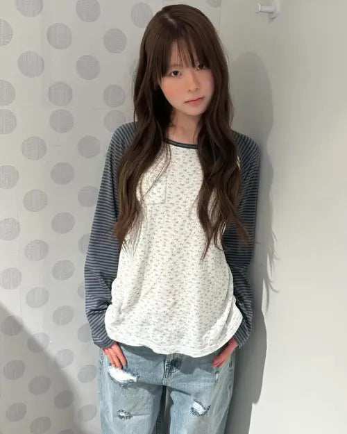 [AEAE] COZY FLOWER RAGLAN LONG SLEEVE [CHARCOAL]