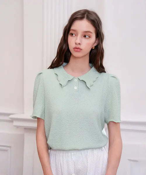 [PIGMENT] Wave Collar One-Button T-Shirt / 웨이브카라원버튼티셔츠 (JXTS260421)