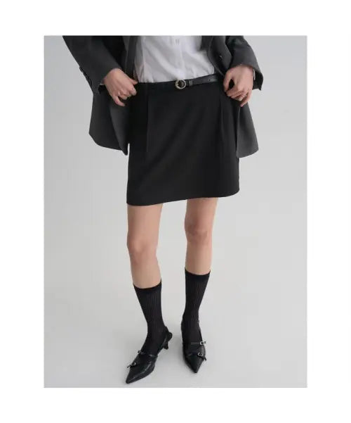 [8SECONDS] Belted Mini Skirt - Black / 벨티드 미니스커트  블랙