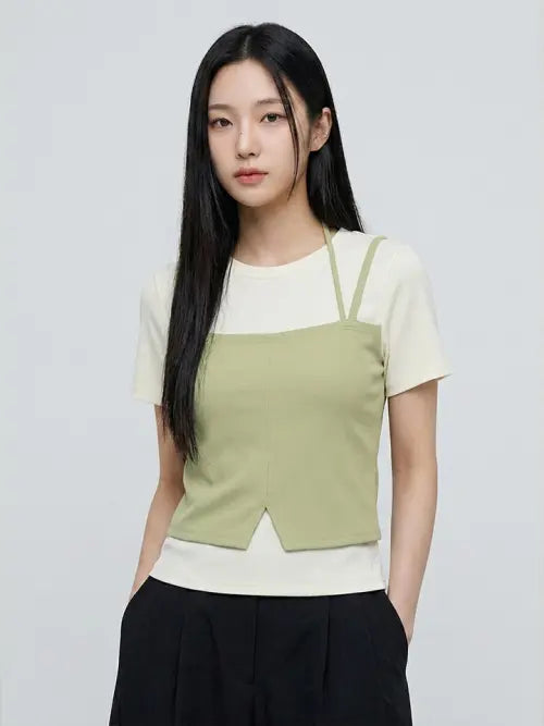 [HANGTEN] Women's Sleeveless Layered Short-Sleeve Knit / 여성 슬리브리스 레이어드 반팔 니트_401(10570-131-417-69)