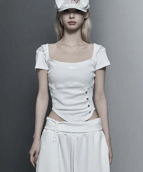 [ETRE AU SOMMET] Bust Line Pintuck Detail Top (White)