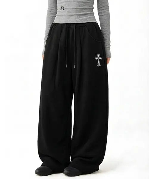 [DAMISH] Cross Wide One Tuck Sweat Pants_Black / 크로스 와이드 원턱 스웨트 팬츠_블랙