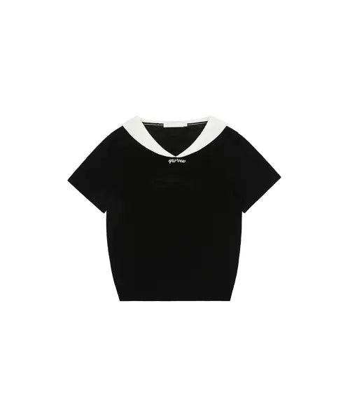 [PIV’VEE] Giant smiley sailor short sleeve knit top (ebony black)
