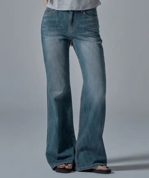 [WAARFORWOMAN] W1133 Loose Bootcut Ring-Spun Denim Pants_Deep Blue [Short Length Option] / W1133 루즈 부츠컷 링사 데님 팬츠_진청[숏기장 추가]