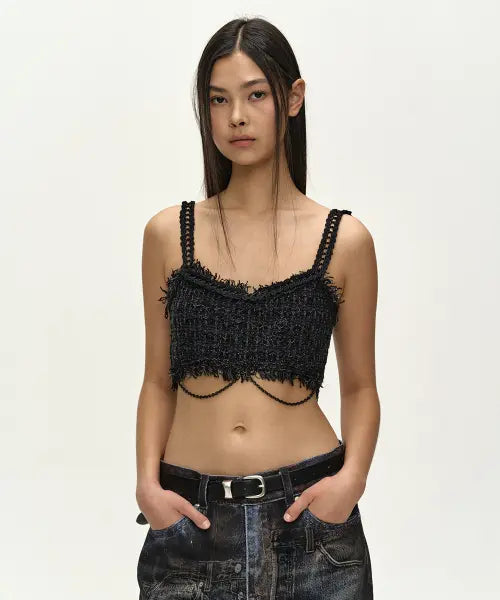 [ADSB ANDERSSON BELL] RAW CHAIN-EDGE TWEED BRALETTE (BLACK)