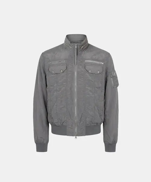 [BADBLOOD] Daytona Lightweight High-Neck Nylon Bomber - Charcoal / 데이토나 라이트웨이트 하이넥 나일론 봄버 - 차콜