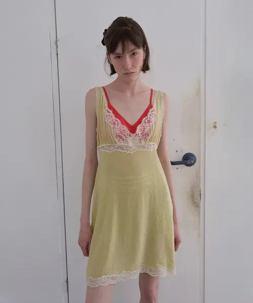 [NOCONTENT] Delicate Lace Dress - Yellow / 382. 델리케이트 레이스 드레스 _ 옐로우