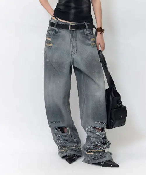 [BLR] Destroyed Vintage Oil Washing Denim Pants