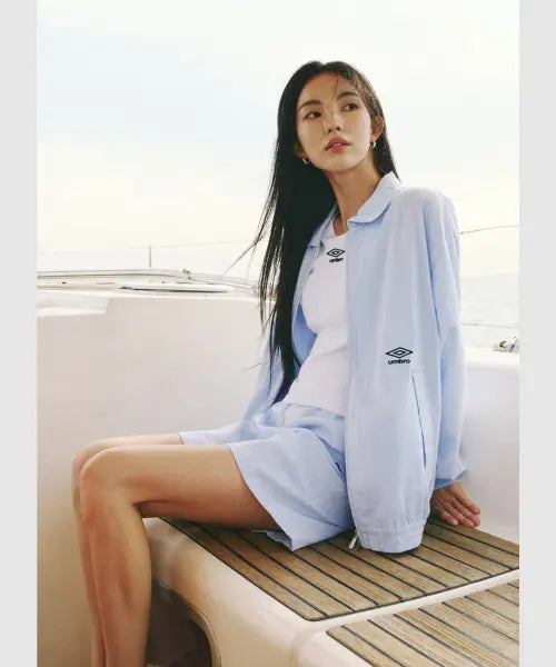 [UMBRO] Seersucker Stand Neck Blouson Jacket Blue / 시어서커 스탠넥 블루종 자켓 블루 UR221CJK63