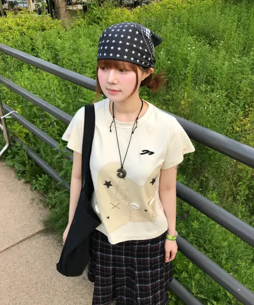 [TANSANMAGNESIUM] Rabbit Button T-Shirt (Ivory) / 래빗 버튼 티셔츠 (아이보리)