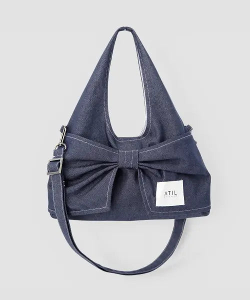 [ATIL STUDIO] Denim Dewy Mini Ribbon Tote Shoulder \u0026 Crossbody Bag _ Musinsa Edition [Blue] / 데님 듀이 미니 리본 도트 숄더 \u0026 크로스백 _ 무신사 에디션 [블루]