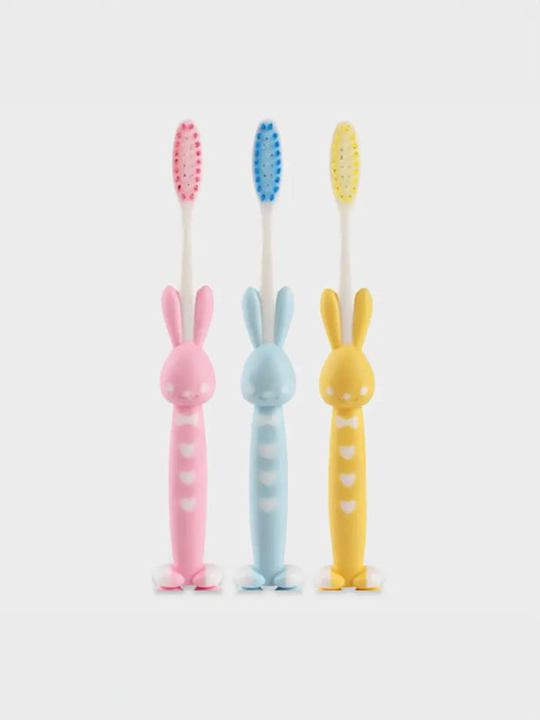 [DAISO] Rabbit Design Children's Toothbrush Set (3 Count) / 토끼모양 어린이 칫솔 3개입