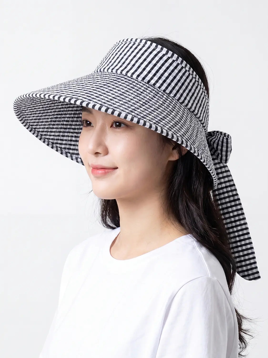 [DAISO] Check Ribbon Sun Cap / 체크 리본 썬캡