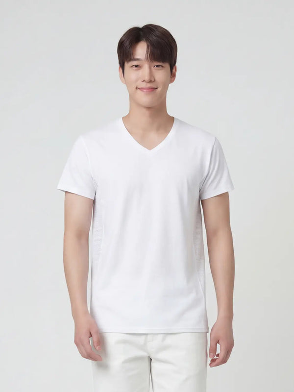 [DAISO] Easycool Mesh V-Neck Short Sleeve T-Shirt (105) (White) / 이지쿨 메시V넥반팔티셔츠(105)(화이트)