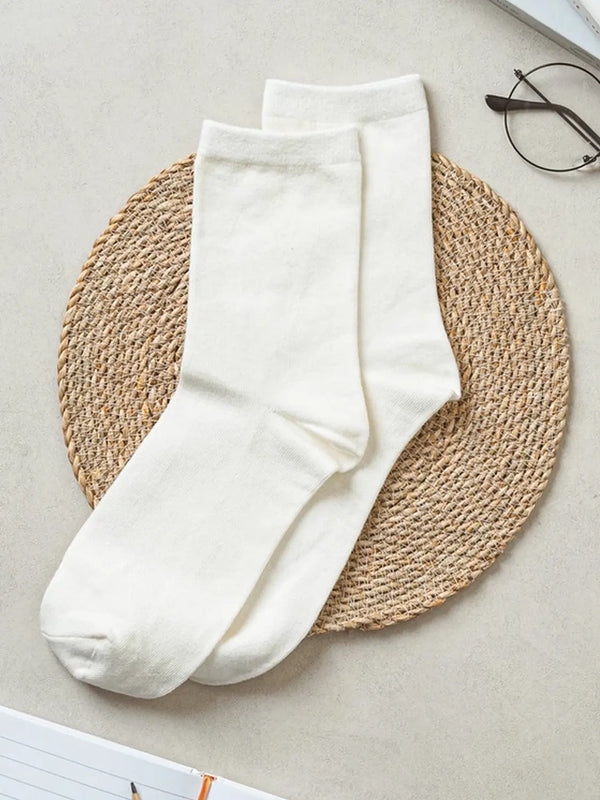 [Monfut] Monfoot Women's Basic Mid-Calf Socks - White / 몬풋 여성 기본 중목 양말 화이트