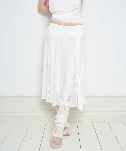 [ILLIGO] BOW CHIFFON LACE SKIRT IVORY / 보우 쉬폰 레이스 스커트 아이보리