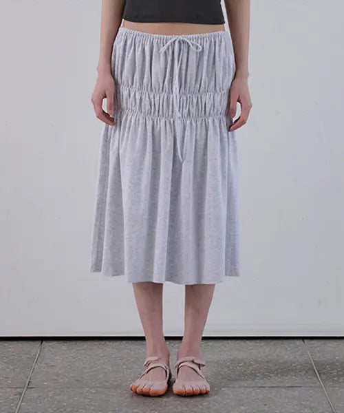 [ORDES] GATHERED JERSEY MIDI SKIRT - GREY / 게더 저지 미디 스커트 - 그레이