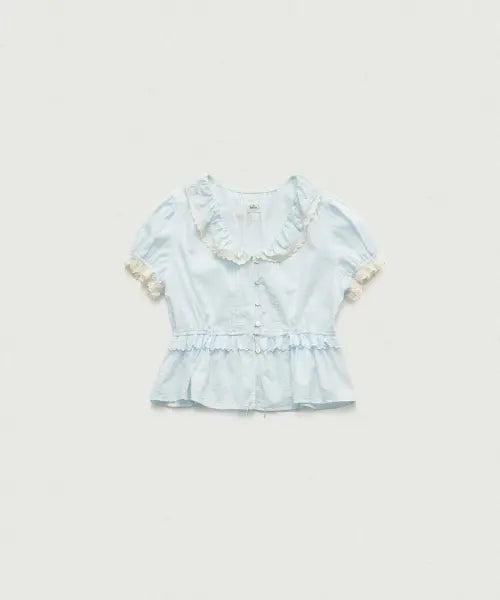 [THEBARNNET] Camille Ruffle Collar Blouse_Light Blue