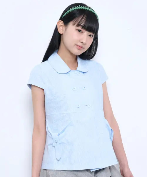 [TUOMIO] ROUND COLLAR HALF JACKET [BABY BLUE]