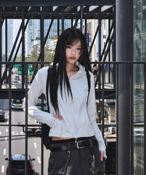 [NOMANUAL] STRETCH HOODED JACKET - LIGHT GRAY